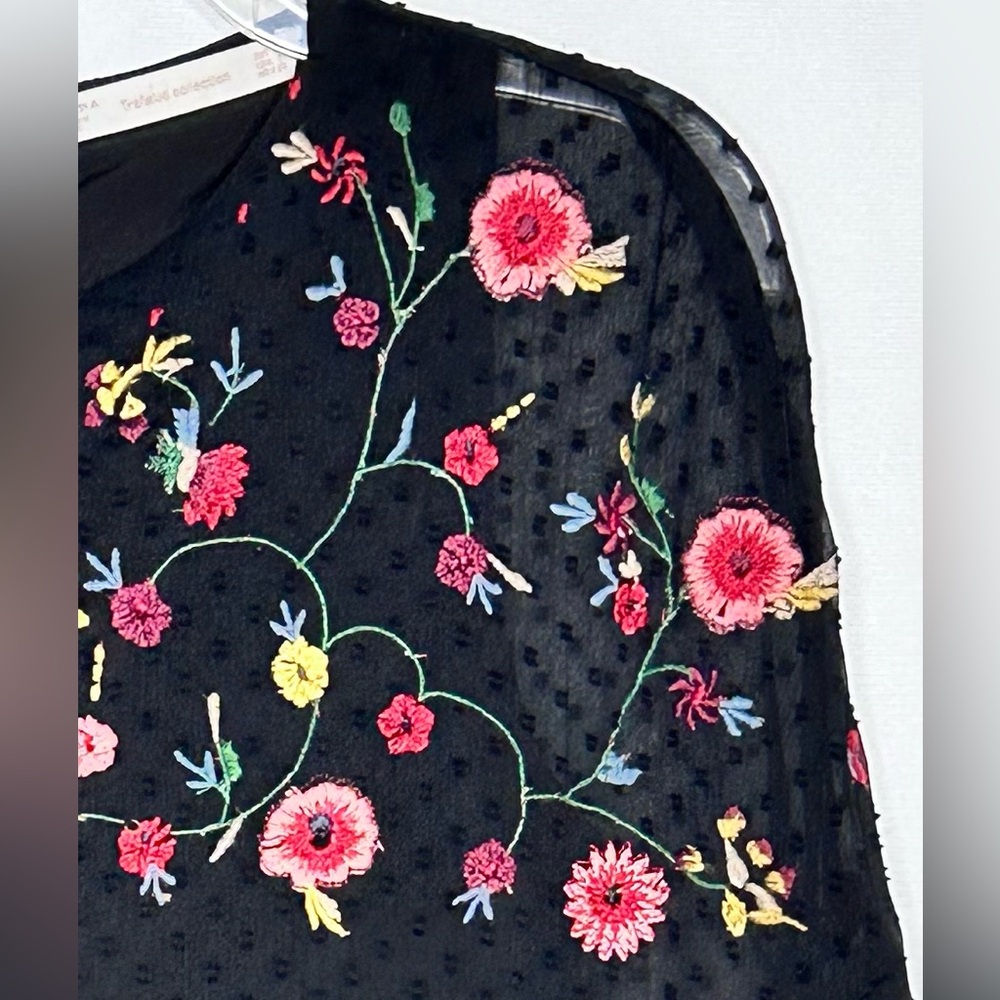 Zara Trafalic Collection Black Embroidered Swiss Dot‎ Dress Fairycore Boho Sz S - Picture 3 of 10
